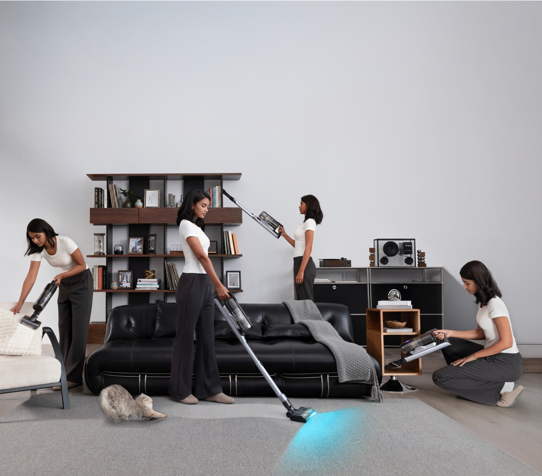 Narwal V50 Cube handheld vacuum and accessories in a living room